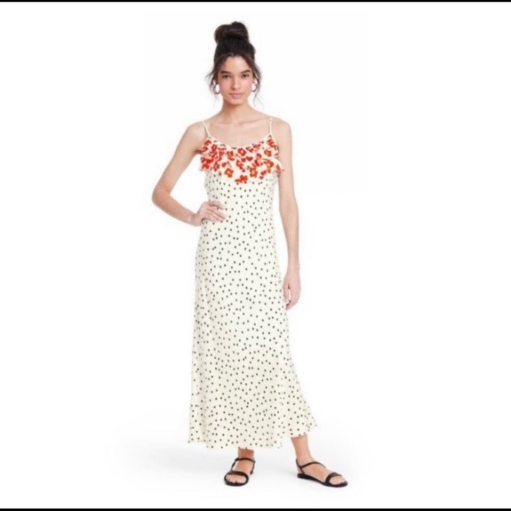 Rixo x Target Polka Dot Ruffle Silky Slip Dress Size M